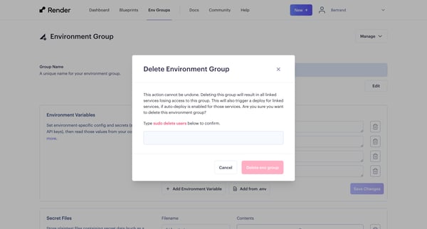 Environment Group ・ Render Dashboard from Render