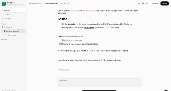 Getting Started — Skiff screen