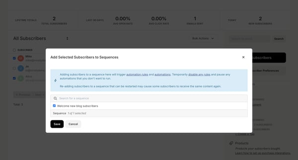 Subscribers - Kit screen