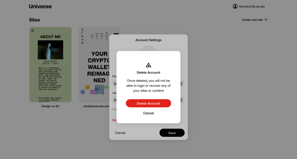 Sites | Universe screen