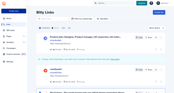 Bitly | Links screen