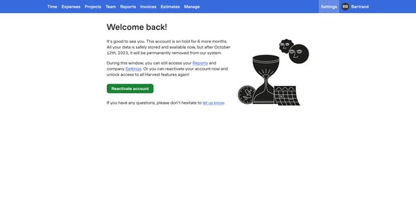 Welcome back! – nicelydone – Harvest screen