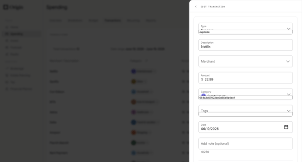 Origin Financial screen