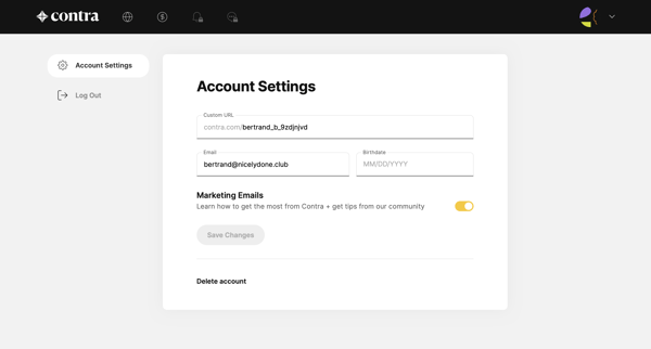Account Settings | Contra from Contra
