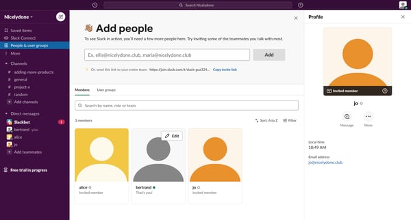 Slack | People user groups Nicelydone 1 new item screen