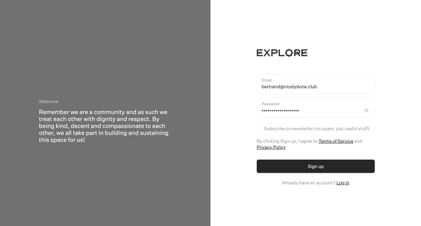 Register - Explore screen