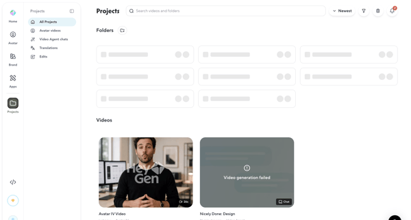 HeyGen - Projects screen