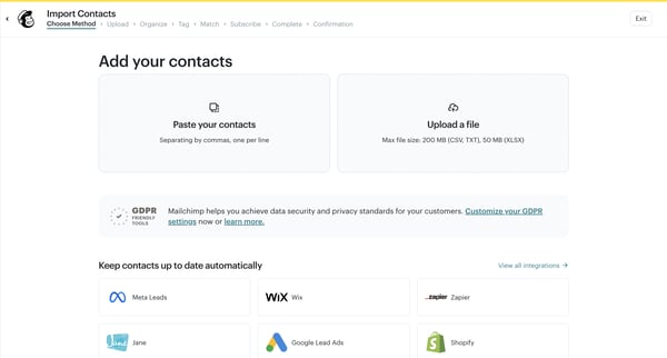 List Import | Mailchimp screen