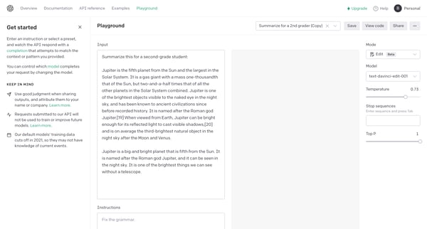 Playground - OpenAI API from OpenAI