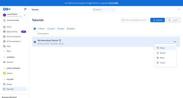 Tutorials - Otter.ai screen