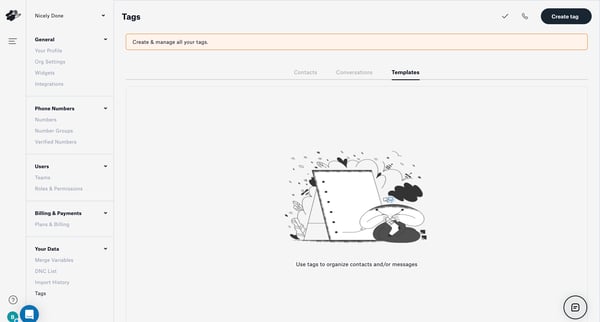 Tags screen