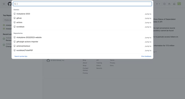 GitHub screen