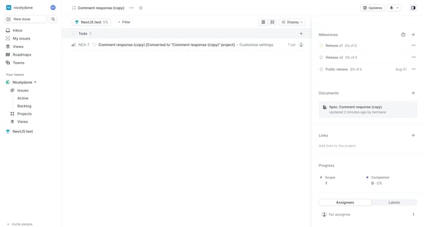 Comment response (copy) screen