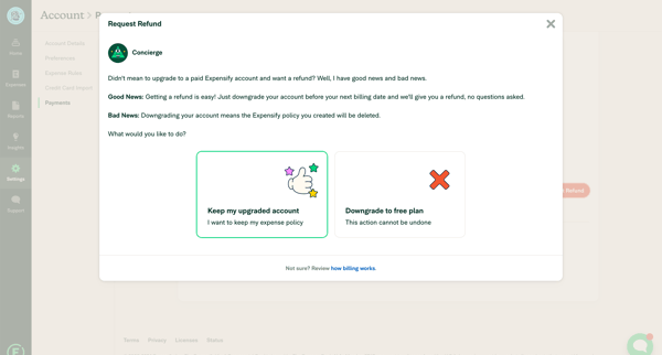 Expensify - Settings - Account screen