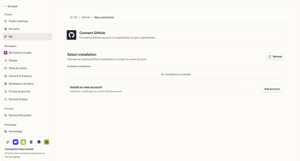 Project settings - Lovable screen