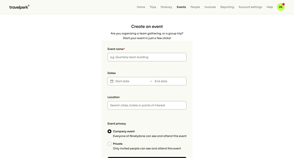 Events — TravelPerk screen