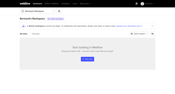 Bertrands Workspace Sites - Webflow screen