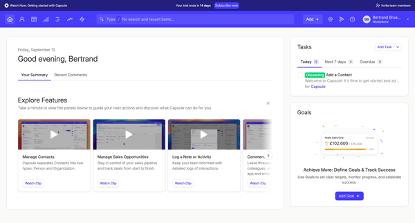 Your Summary | Nicelydone CRM screen