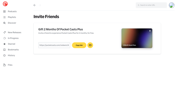 Invite Friends - Pocket Casts screen