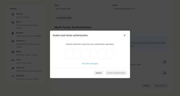 Account Settings - Kit screen