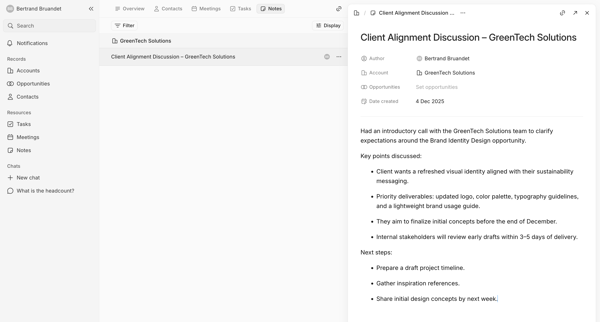 Note: Client Alignment Discussion – GreenTech Solutions screen
