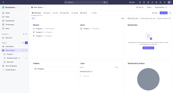 All Folders | Nicelydone Workspace 01 Overview screen