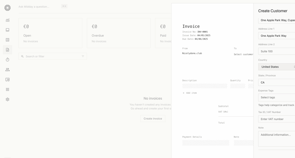 Invoices | Midday screen