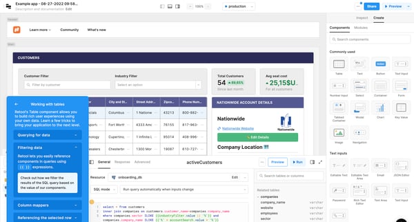 Example app - 08-27-2022 095831 | Editor  Retool screen