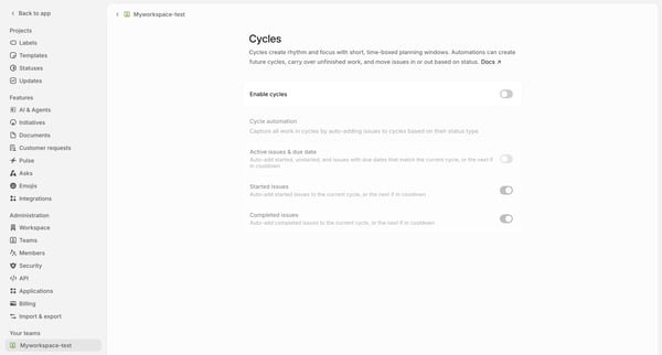 Myworkspace-test › Cycles screen