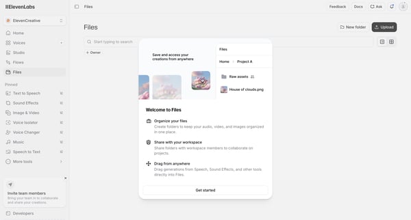 Files | ElevenLabs screen