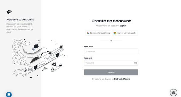 Distrobird.com Create a free Distrobird account screen