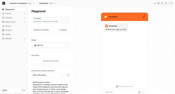 Playground - Chatbase screen