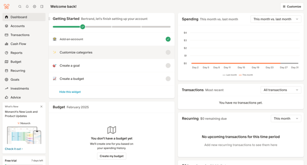 Monarch | Dashboard screen