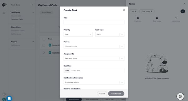 Outbound Calls screen