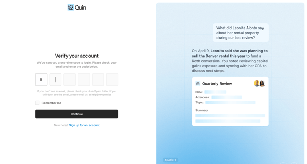 Account Verification | Quin screen