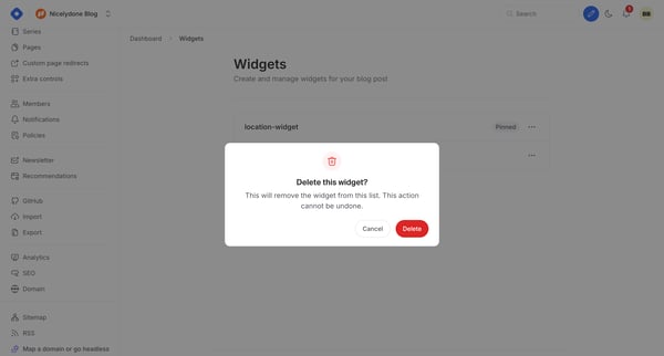 Dashboard - Widgets screen