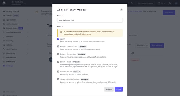 Tenant Settings screen