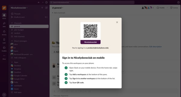 general Channel - Nicelydoneclub - Slack screen