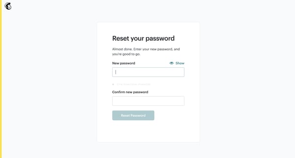 Password Reset | Mailchimp screen