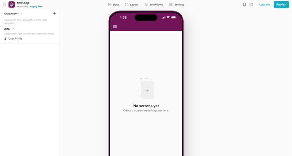 New App · Glide screen