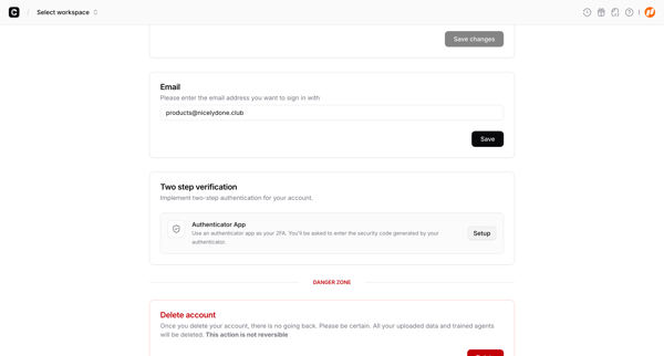 Account - Chatbase screen