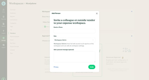 Expensify - Workspace Editor screen