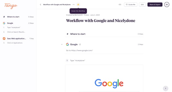 Workflow with Google and Nicelydone screen