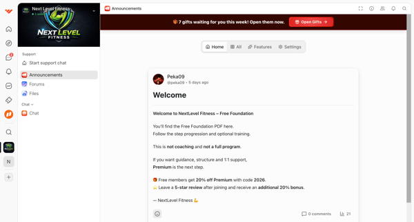 Announcements | NextLevel Fitness – Free Group screen