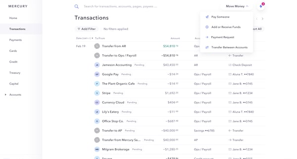 Mercury | Banking for startups screen