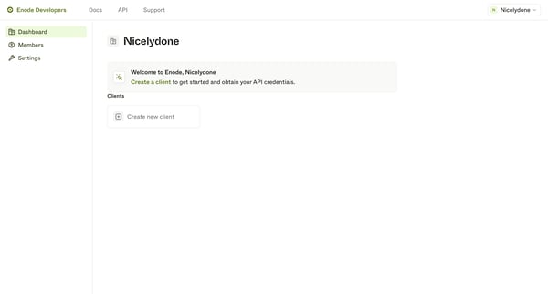 Enode Developers screen