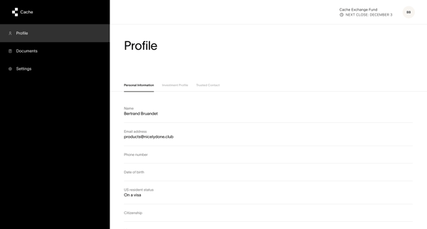 Cache – Profile screen