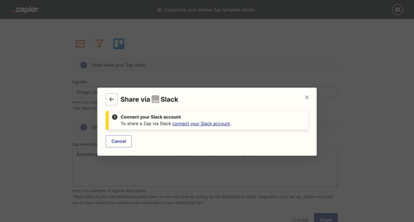 Shared Zap | Zapier screen