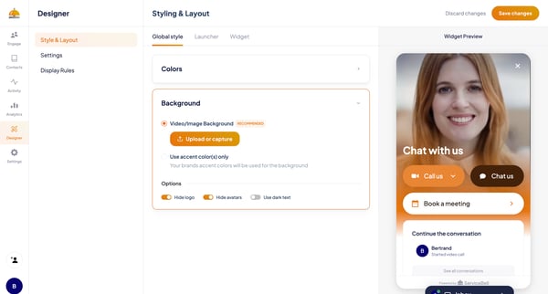 ServiceBell - Widget Designer screen