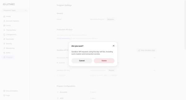 Lithic - Program Settings screen